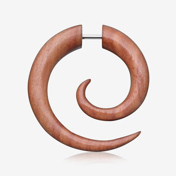 A Pair of Sabo Wood Fake Spiral Hanger Earring